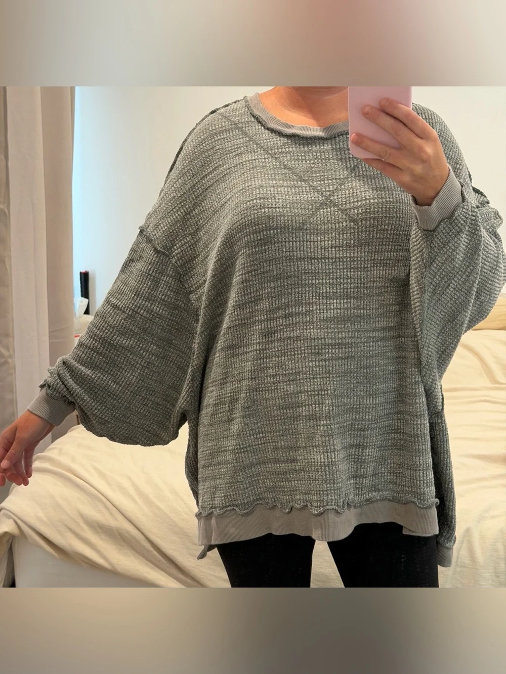 We The Free Oversized Thermal Tunic Womens Small Inside out seams Heathered Gray